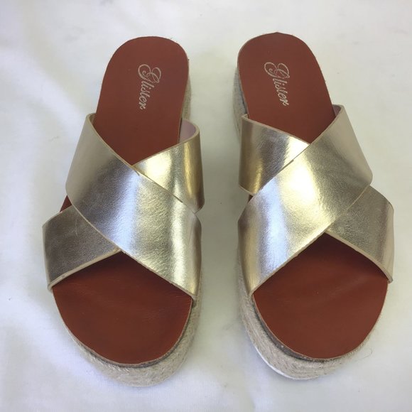 Glister Gold Metallic Platform Sandals Slip On 8 - Picture 6 of 8